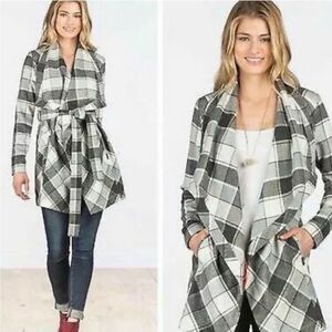 Matilda Jane Check It Twice Gray Plaid Tie Wrap Jacket